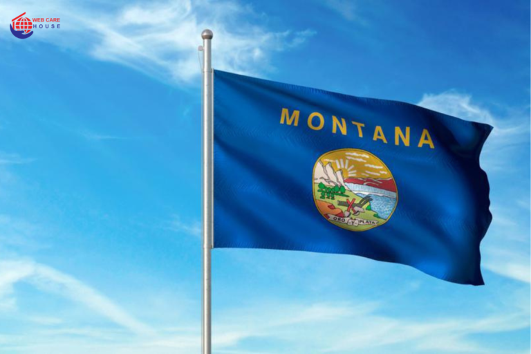Montana business registration services offered by Web Care House, featuring a state map and professional assistance.
